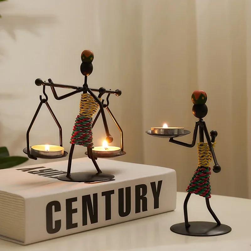 New Vintage Metal Candlestick Handmade Iron Candle Holder Creative Art Crafts Miniature Wrought Home Living Room Decoration