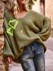 2025 Autumn/Winter Women's Heart Pattern V-Neck Loose Sweater Knitwear