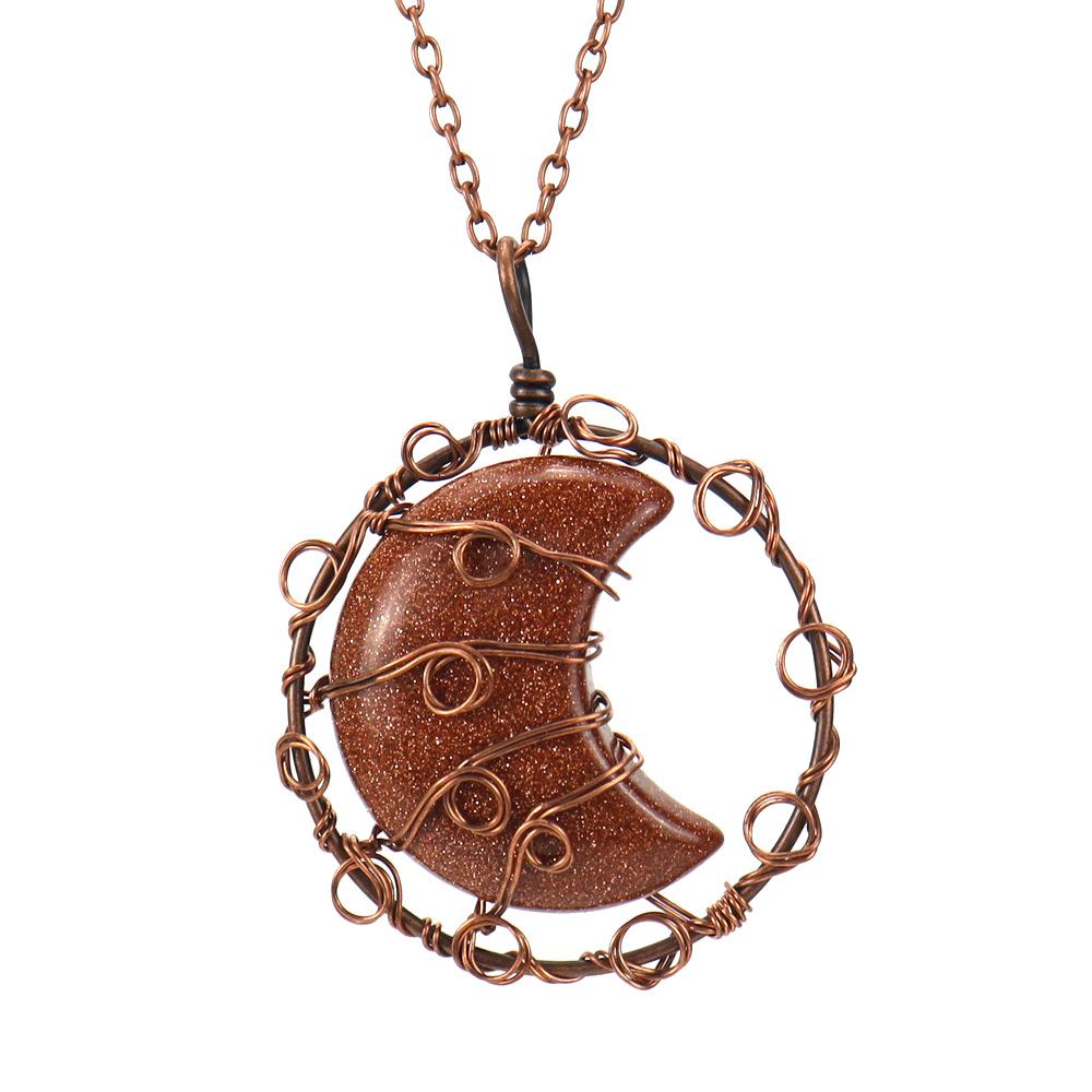 Handmade Winding Natural Crystal Agate Moon Pendant Necklace Couple Jewelry N589