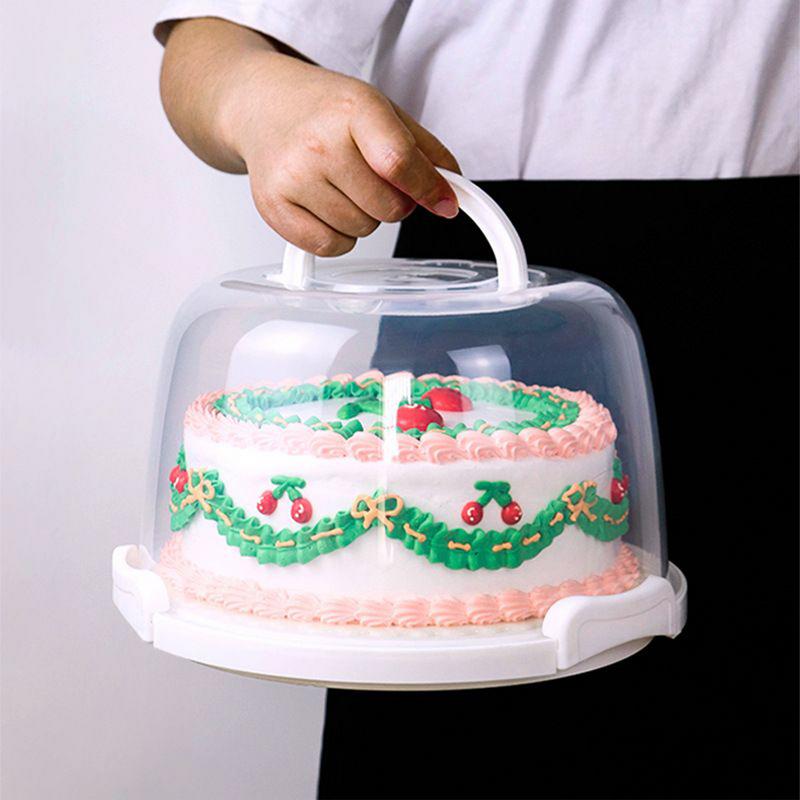 Cake Carrier with Lid and Handle Dustproof Round Cake Cover Portable Cake Box for Doughnuts Camping Desserts Cookies Dishes