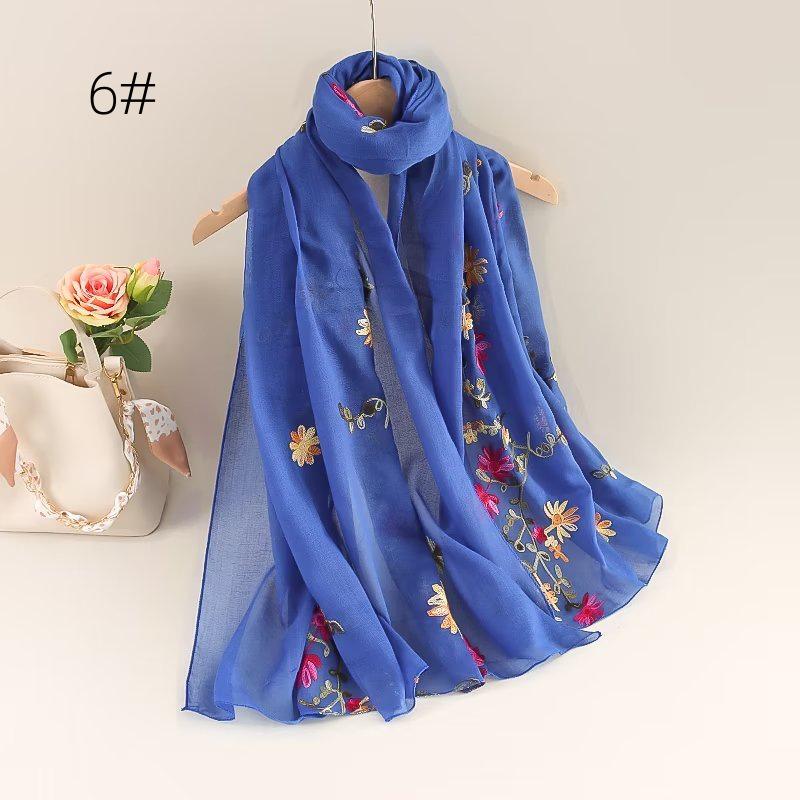 Ethnic Style Embroidered Cotton-Linen Scarf: Thin, Breathable, Fashionable Sun Protection; Wear as Head Wrap or Shawl.