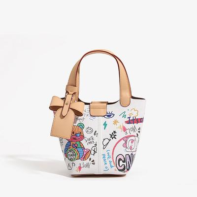 2025 Nuova Borsa da Donna Carina Versatile Secchiello Graffiti Orso Semplice Cesto di Verdura Borsa a Mano Borsa a Tracolla Madre-Figlio