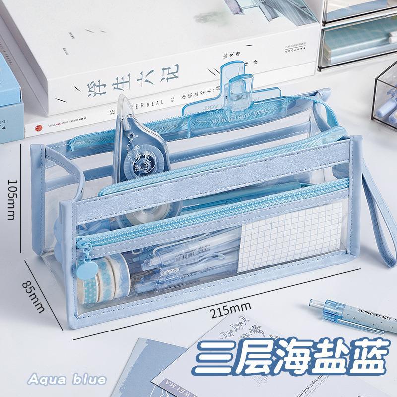 High-value transparent pencil bag, special for exams, large-capacity simple cosmetic bag, multi-functional opening, convenient stationery bag