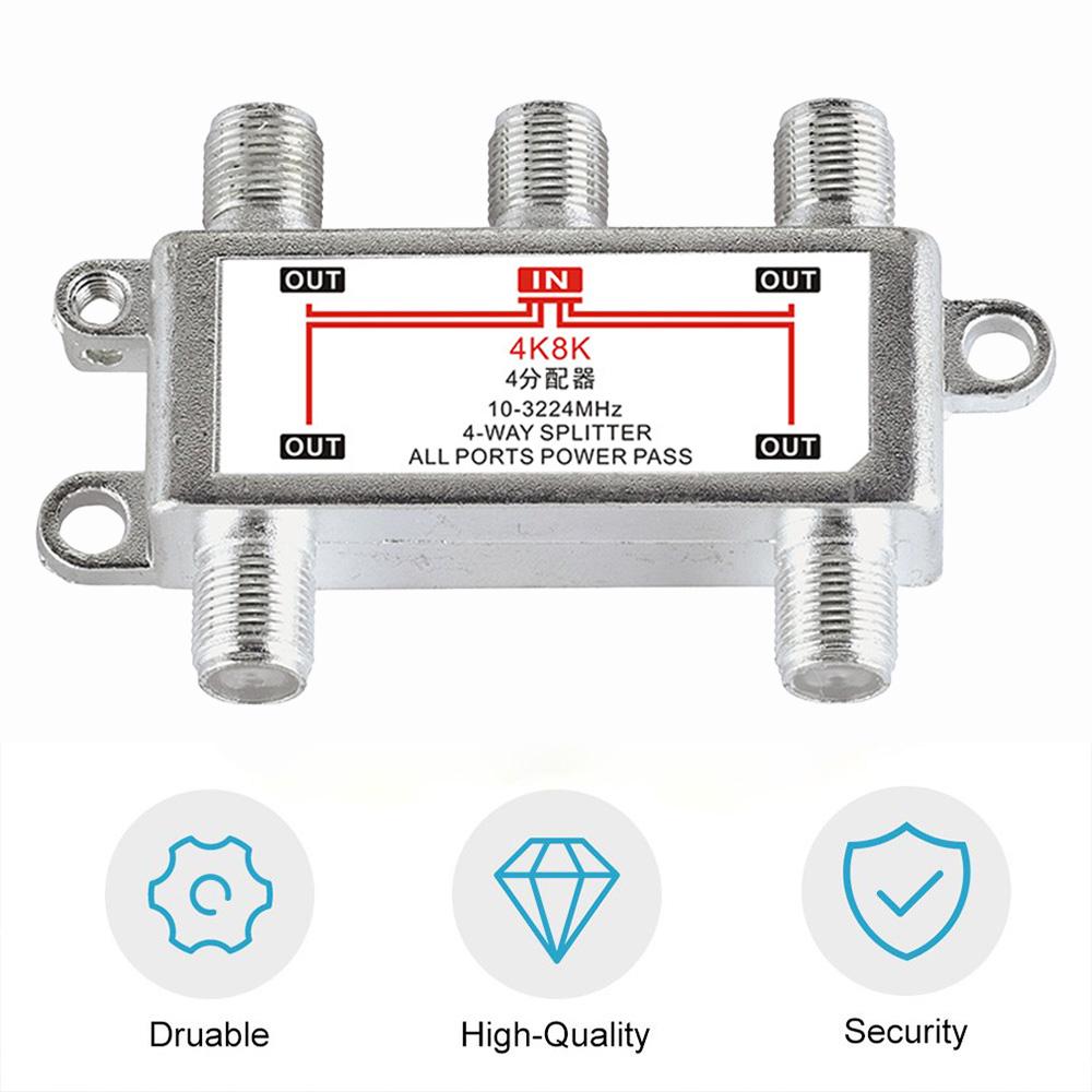 10-3224MHz SP-04 Splitter 4-fach Satellitenantennen-Kabelfernsehverteiler F-Typ 4K8K TV-Geräte Signalempfänger für SATV/CATV