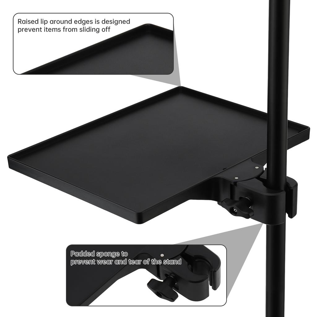 Black Plastic Mic Stand Clamp Tray Holder for Stage Live Streaming Concert Performance Clamp-on Rack Accessory
