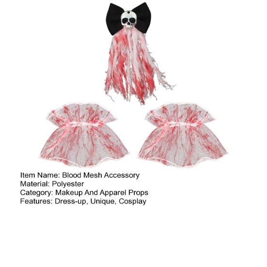 Halloween Blood Mesh Accessory Short Fingerless Wrist Gloves Spooky Skull Bow Hairpins for Halloween Masquerade Cosplay Party