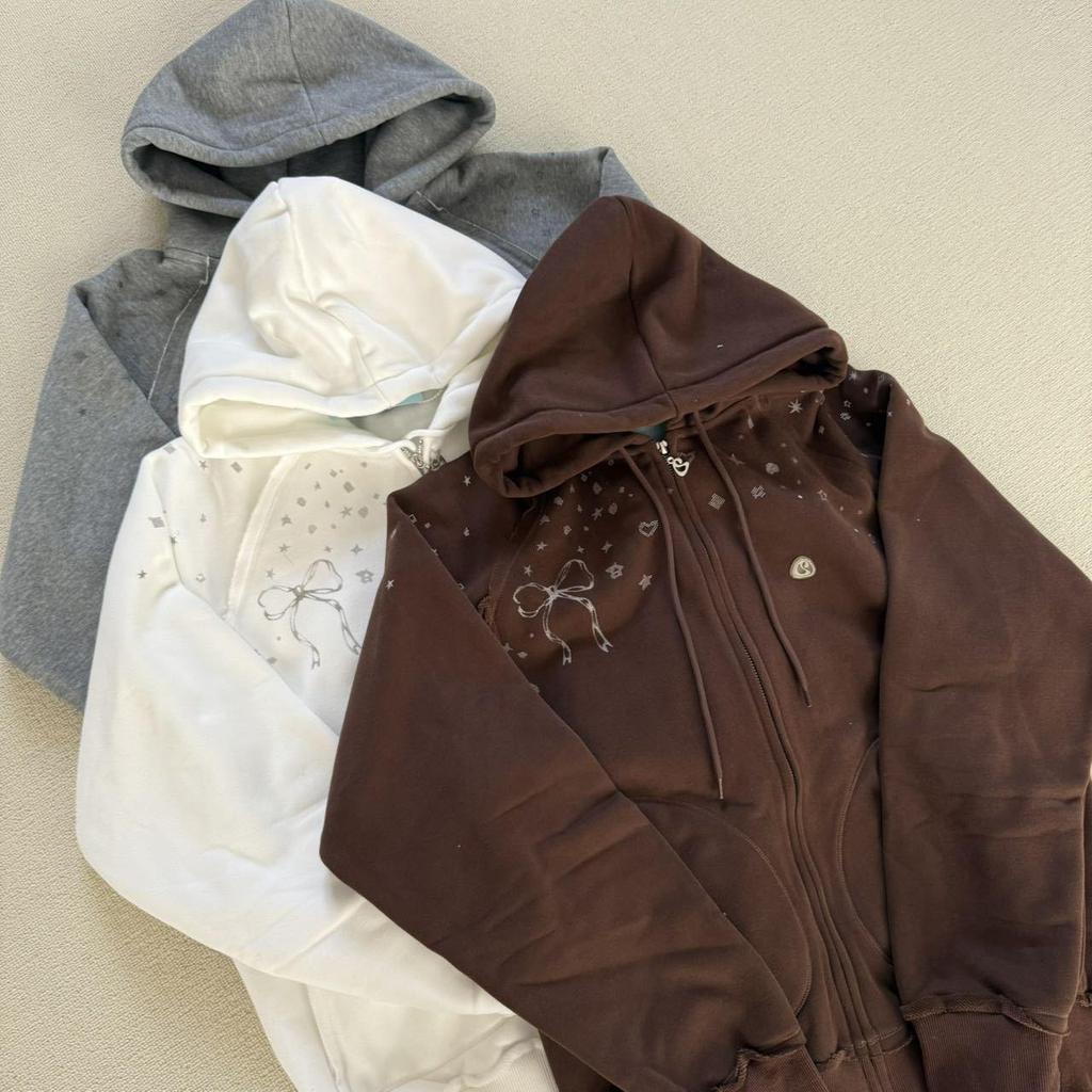 Korean Style Star Print Hooded Sweatshirt for Women