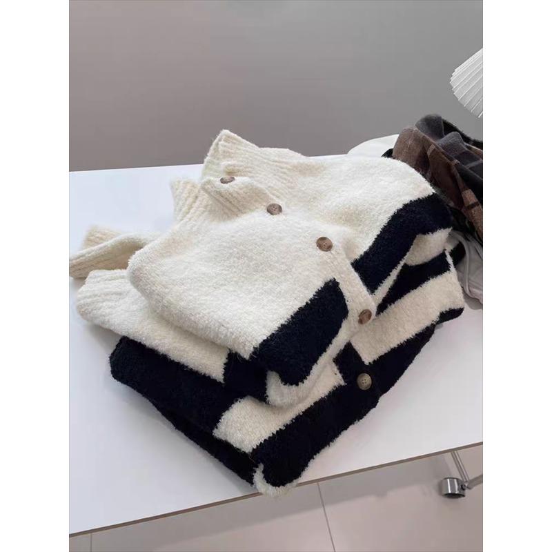 Fashion Turtleneck Striped Knitted Cardigan Women's Sweater Autumn and Winter Coat Loose Simple Casual Office Top Ladies Clothing