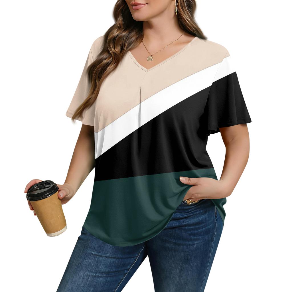 Modische Damen Übergröße Lässige Lockere Kurzarm Elegante V-Ausschnitt Bluse Für die Arbeit