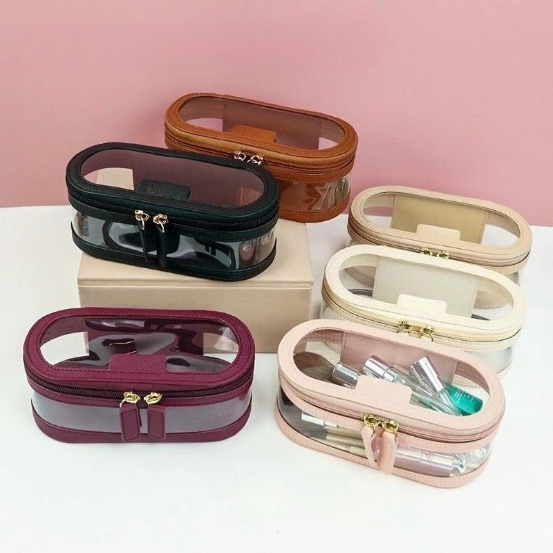 Makeup Bag Woman PU Leather Cosmetic Bags Large Capacity Transparent Washroom Bag Portable Travel Waterproof Mmakeup Box Storage Bag
