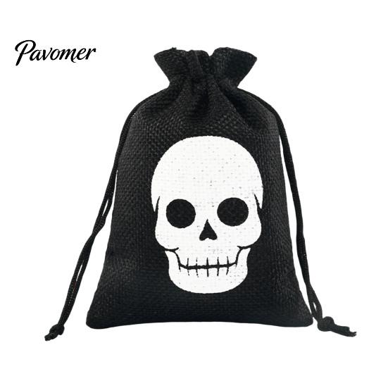 Small Fabric Storage Pouches Halloween Burlap Treat Bags, Pumpkin Ghost Bat Spider Witch Print Drawstring Rustic Bags Favors Candy for Cookies Snacks