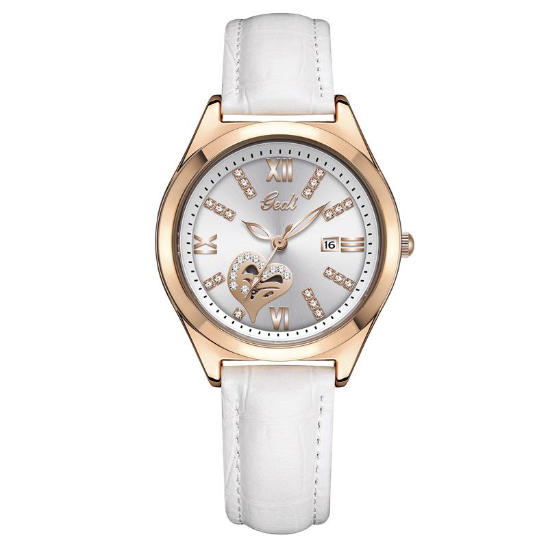 High-End Calendar Watch Light Luxury Diamond-Encrusted High-Value Hollow Women'S Watch Big Red Leather Quartz Watch