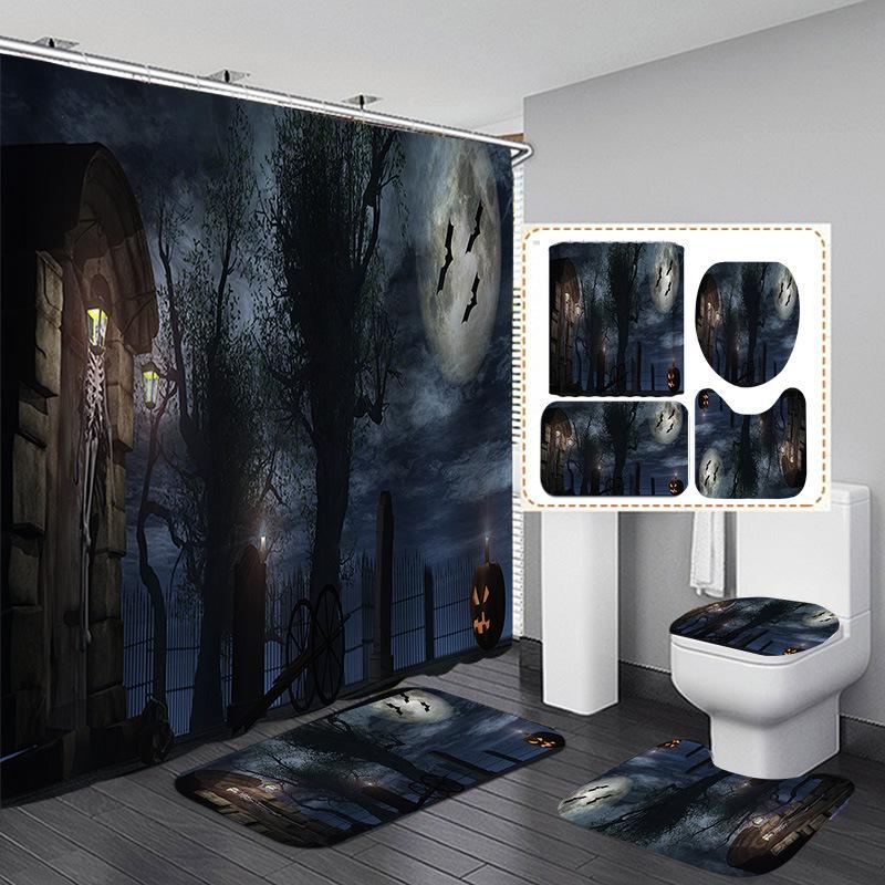 Halloween Elements 3D Digital Printing Bathroom Four-Piece Shower Curtain Partition Curtain Shower Curtain