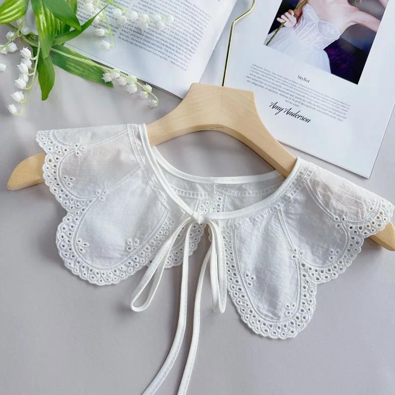 

New White Women s Fashion Lace Collar New Organza Embroidery White Detachable Shirt Lace Up Shawl Fake Collar One Size