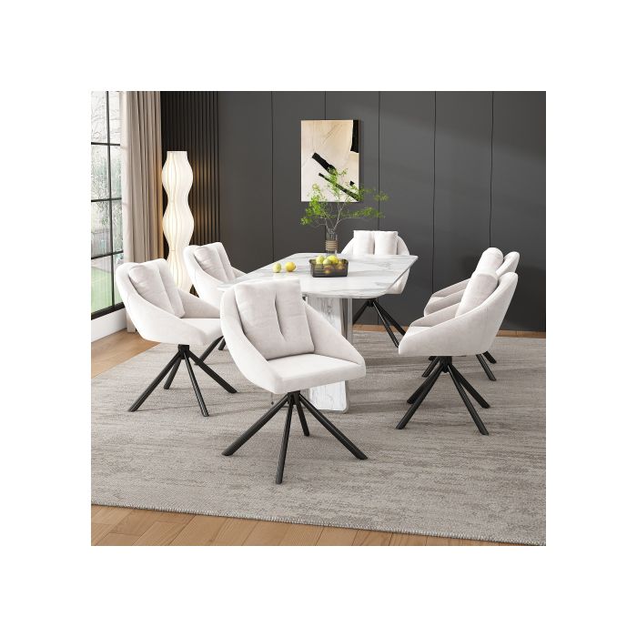 Chaise de salle à manger - MUVOE - Pivotante - Beige - Velours - Lot de 4