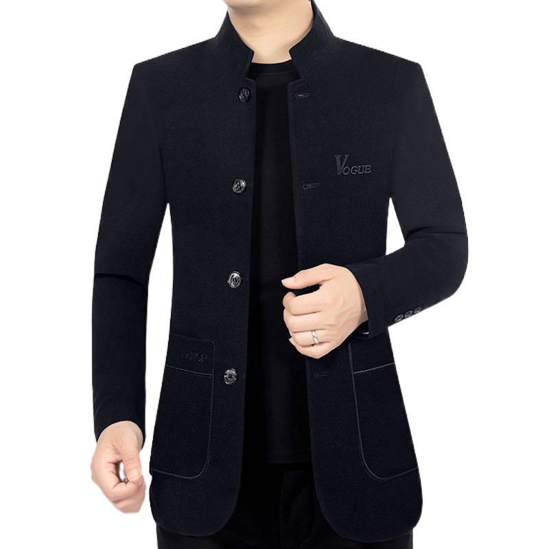 Pierre Cardin Men's Woolen Stand-Up Collar Jacket – Spring/Autumn Business Casual for Middle-Aged Dads.