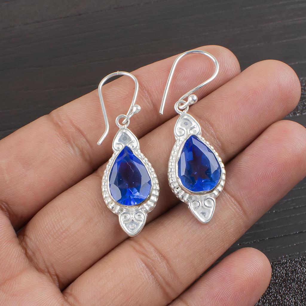 Tanzanit ručně vyráběné náušnice z drahých kamenů, 925 masivní náušnice ze sterlingového stříbra Starožitné šperky, náušnice pro zásnubní dárek