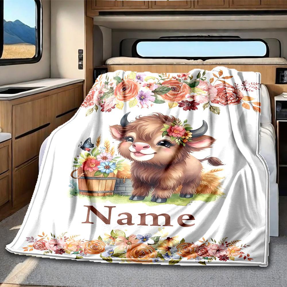 Cute Bunny With Glasses And Bowknot Home Customize Your Name Blankets Soft Cozy Lightweight Allseason Multipurpose Blanket For Picnics Sofas Offices