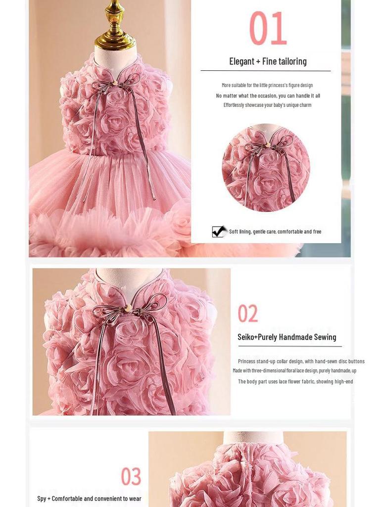 Girls' Flower Girl Wedding and Princess Party Dress for Birthday, Host, Piano Performance, and Special Events