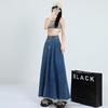 Hong Kong Retro Literary Denim Midi Skirt: Women's 2025 High-Waist A-Line Umbrella Design for Spring/Summer