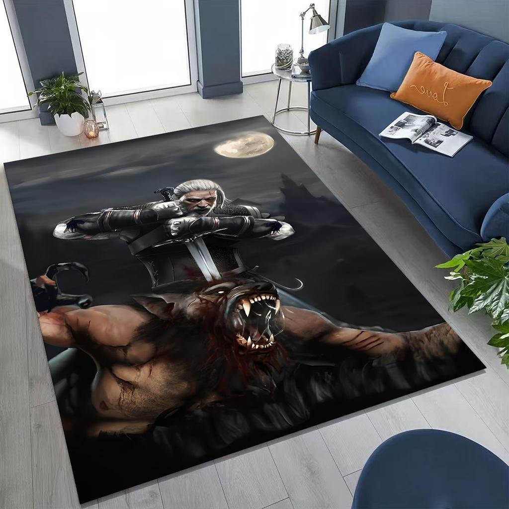 3D The W-Witcher Geralt Games Cartoon Rug for Bedroom Living Room Sofa Home Doormat Decor, Large Kid Play Non-slip Floor Mat