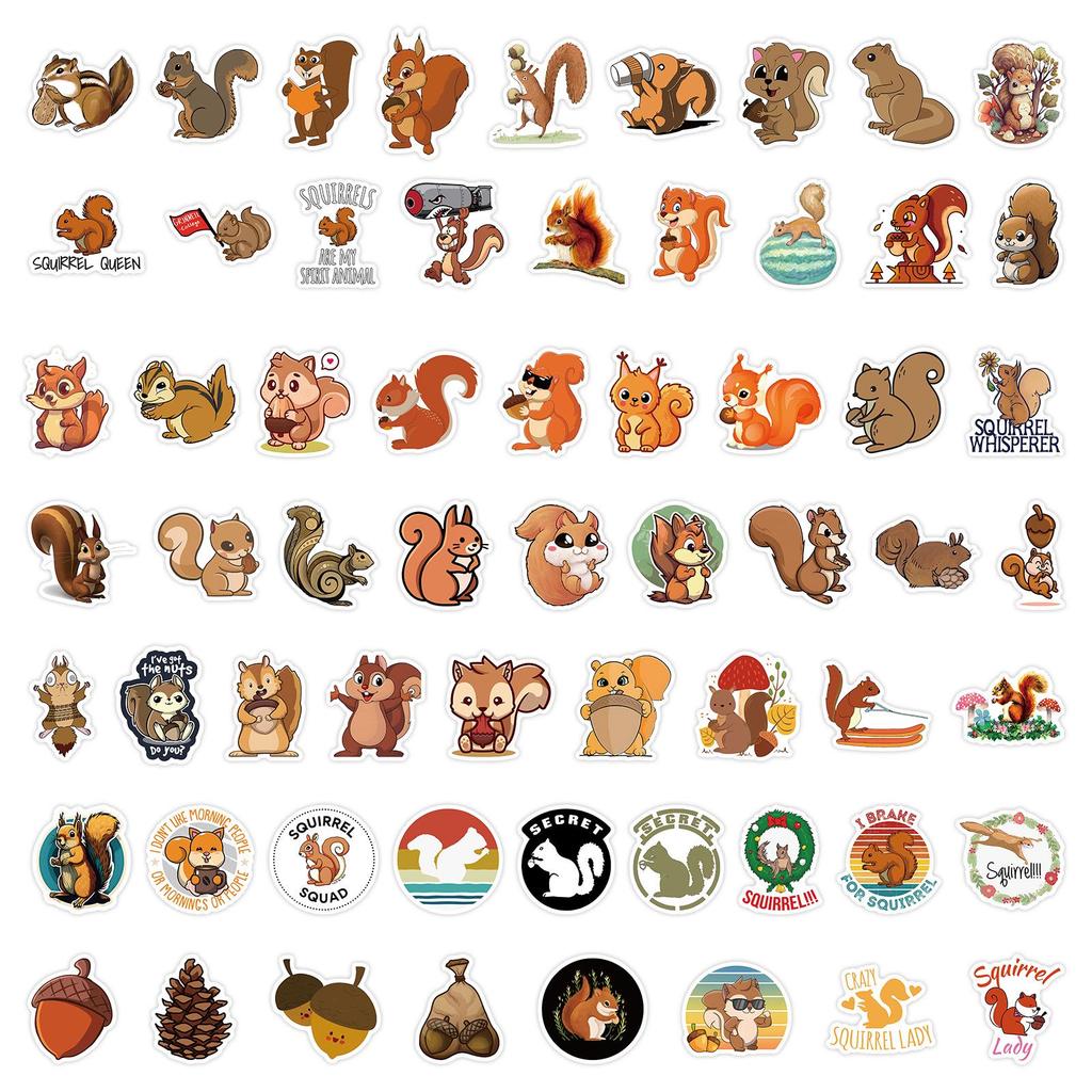 60 Cartoon Squirrel Graffiti Stickers - Cute Animal Decor for Phone, Guitar, Suitcase
