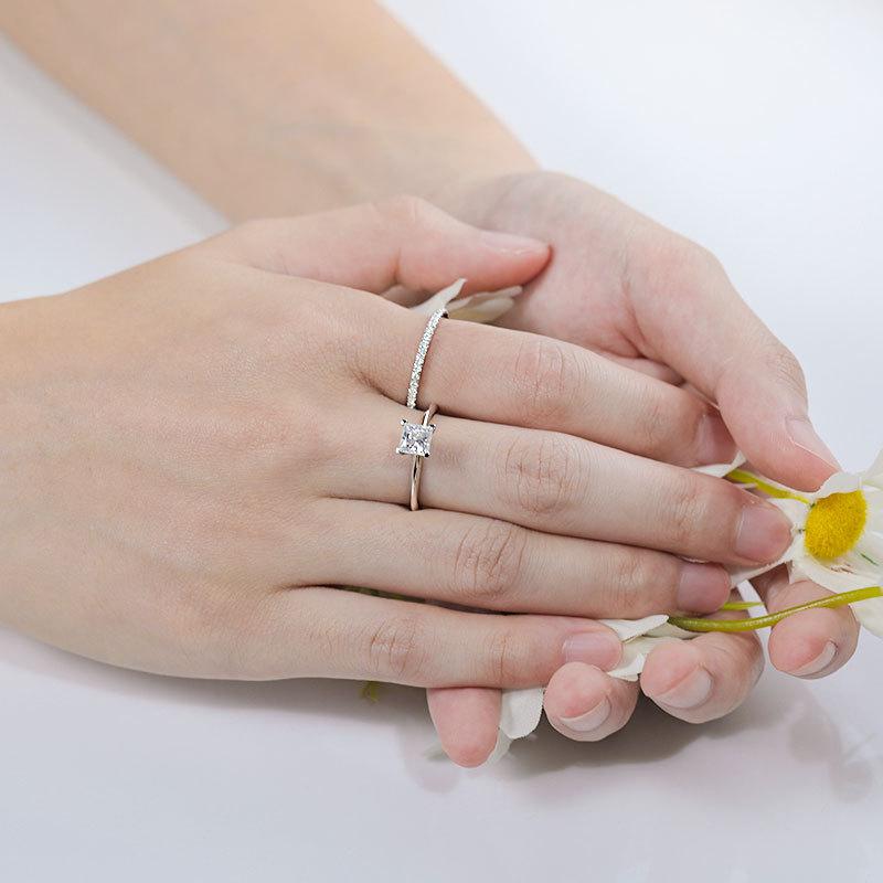 Smyoue 18k White Gold Plated Full Eternity Moissanite Rings for Women Matching Wedding Diamond Band S925  Silver Jewelry