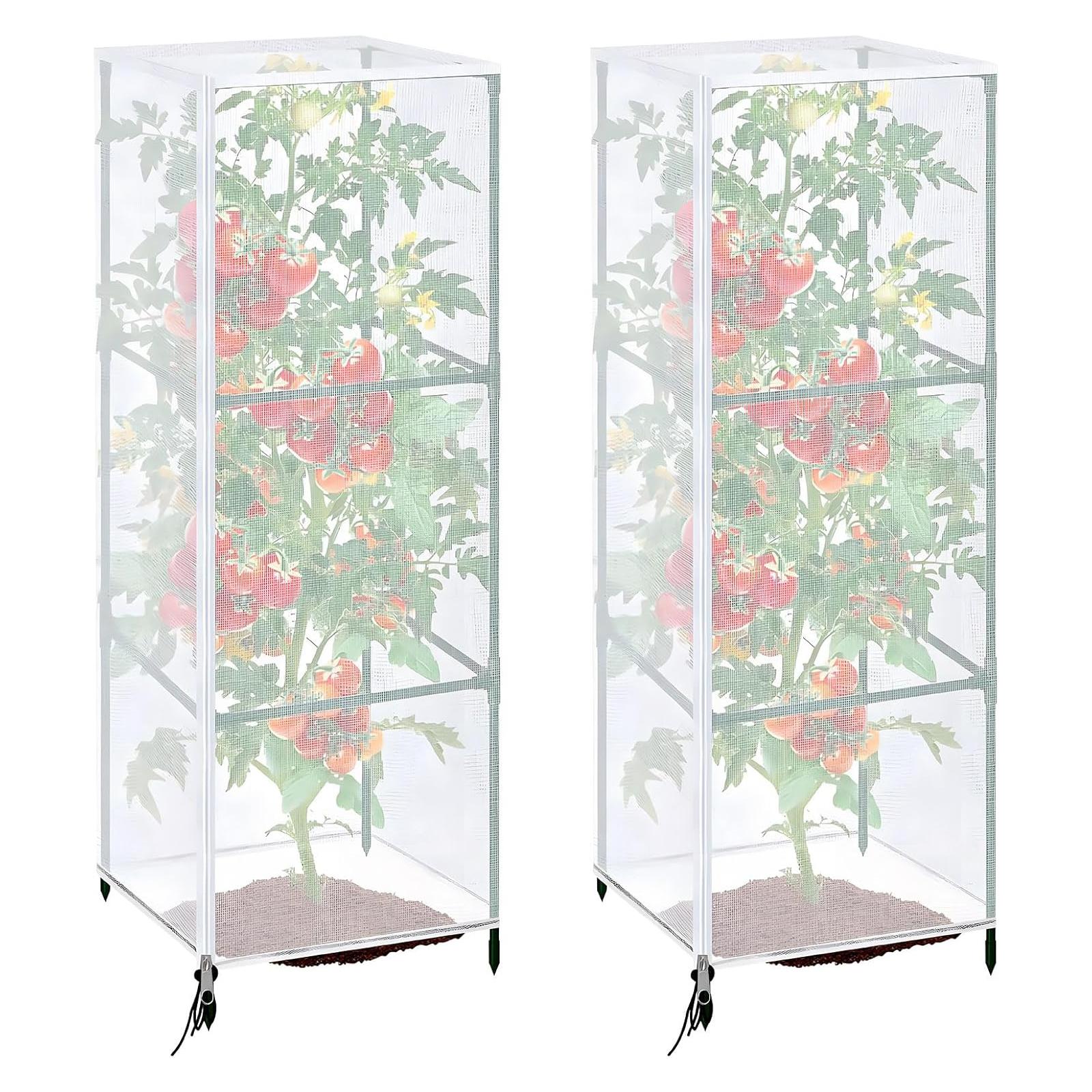 2 Pcs Insect and Bird Protection Net with Zip and Drawstring Tight Mesh Vegetable Protection Net for Plants Vegetables and Fruit