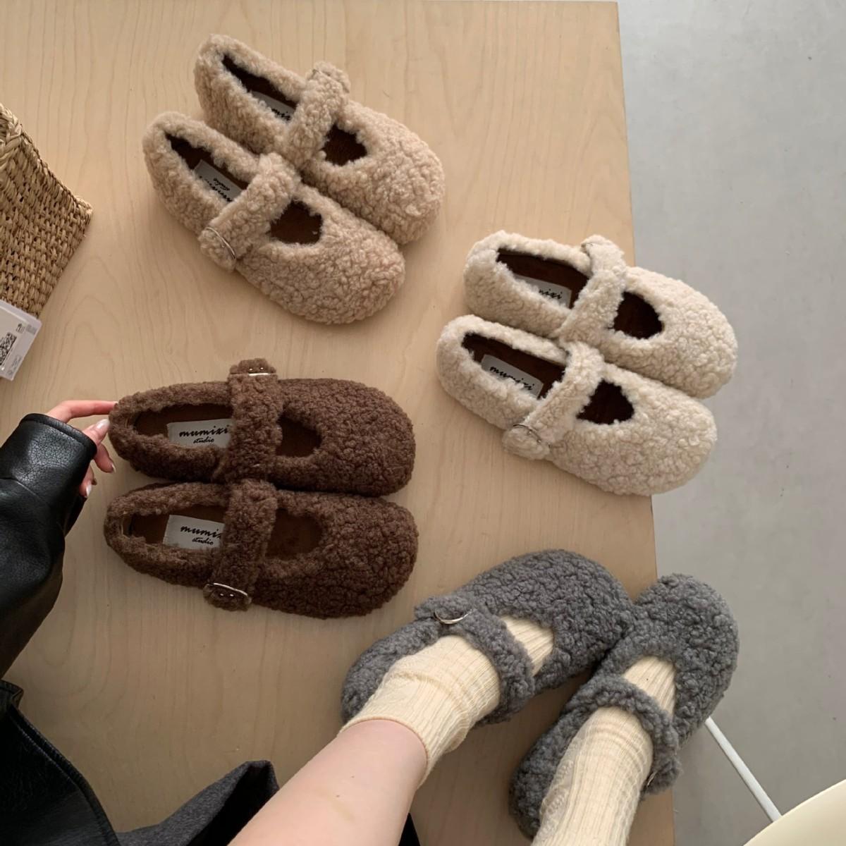 

2025 autumn and winter new round head with lamb wool thick-soled warm outer wear Doudou pregnant women s single shoes 39 бежевый