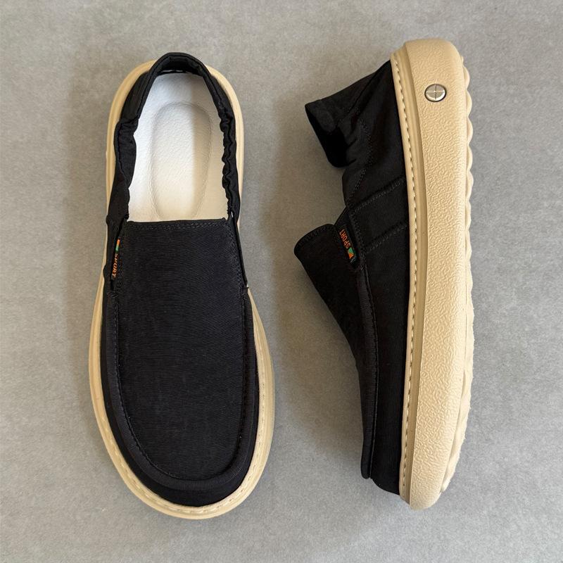 Men's Summer Shoes Lightweight Thick Sole Breathable Canvas Slip-On Casual Comfortable Soft