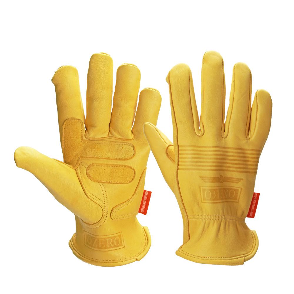 Genuine Leather Sheepskin Cycling Gloves Retro Palm Plus Wear Resistant Men's Off-road Motorcycle Racing Motorcycle Gloves