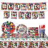International World Flags Tableware Set, International Flags Decorations Plates and Napkins, Cups,Banner,Flags Tablecloth for Travel Trip Around the G