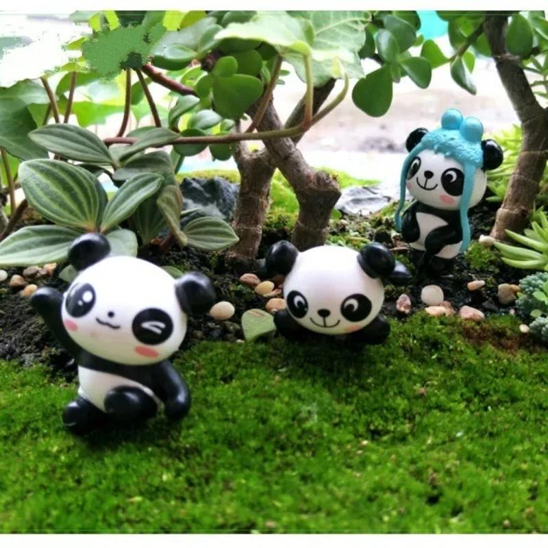 8 kusů/sada Panda Mikro krajina Pryskyřice Panda Mech Mikro krajinná dekorace DIY Materiálová sada Malá Panda Stolní dekorace