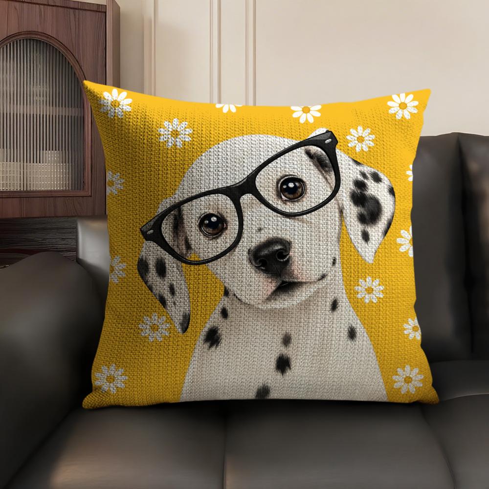 Dalmatian Dog With Glasses Cushion Cover Linen Organic Fabric DoubleSided Printing Sofa Breathable Home Decor Gift Pillow Case