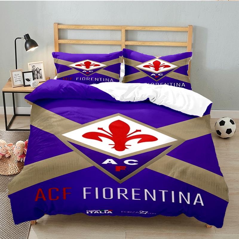 3PCS Fiorentina Football Club Bedding set,Ideal for1pc Duvet Cover And 2pcs Pillowcases Perfect for Christmas gift,Ideal for Bedroom, Dormitory