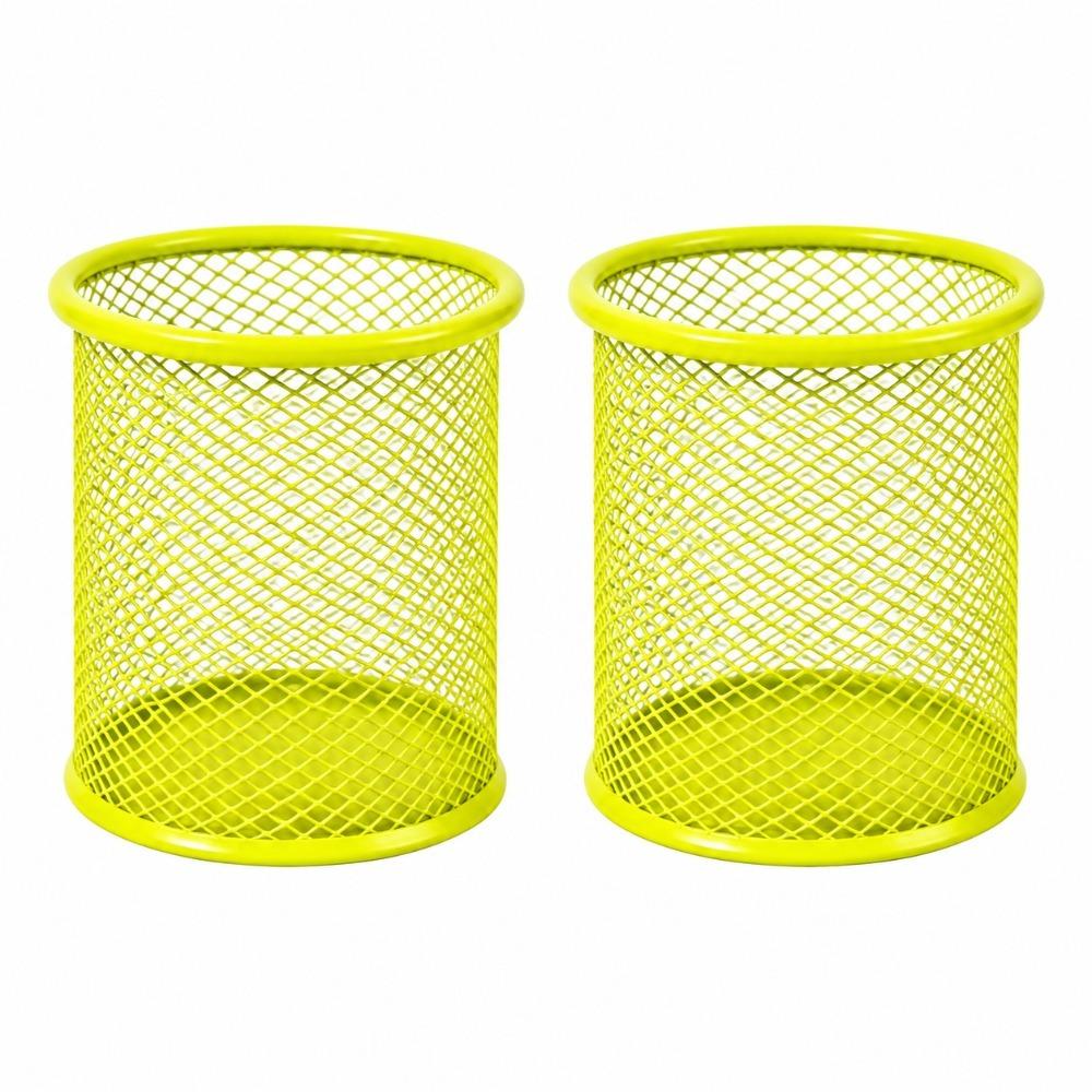 2 pcs Metal Storage Tube Round Desktop Organizer Decorative Pen Holder Home Tabletop