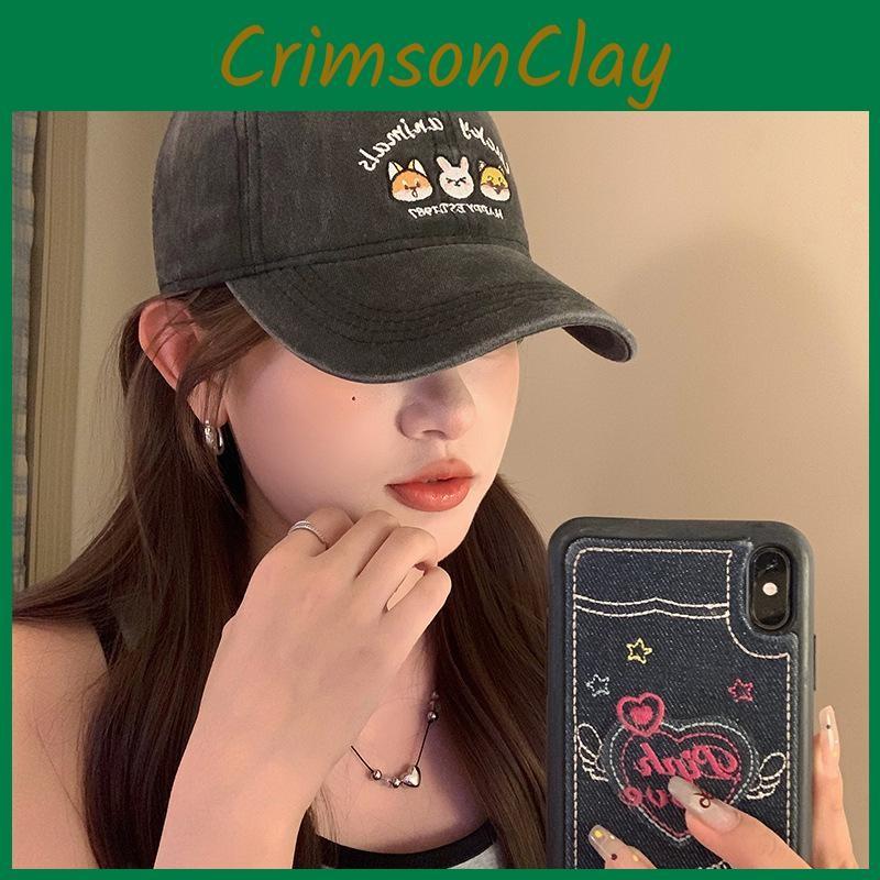 Cartoon Charming Embroidery Baseball Cap For Women With Wide Brim For Sun Safety