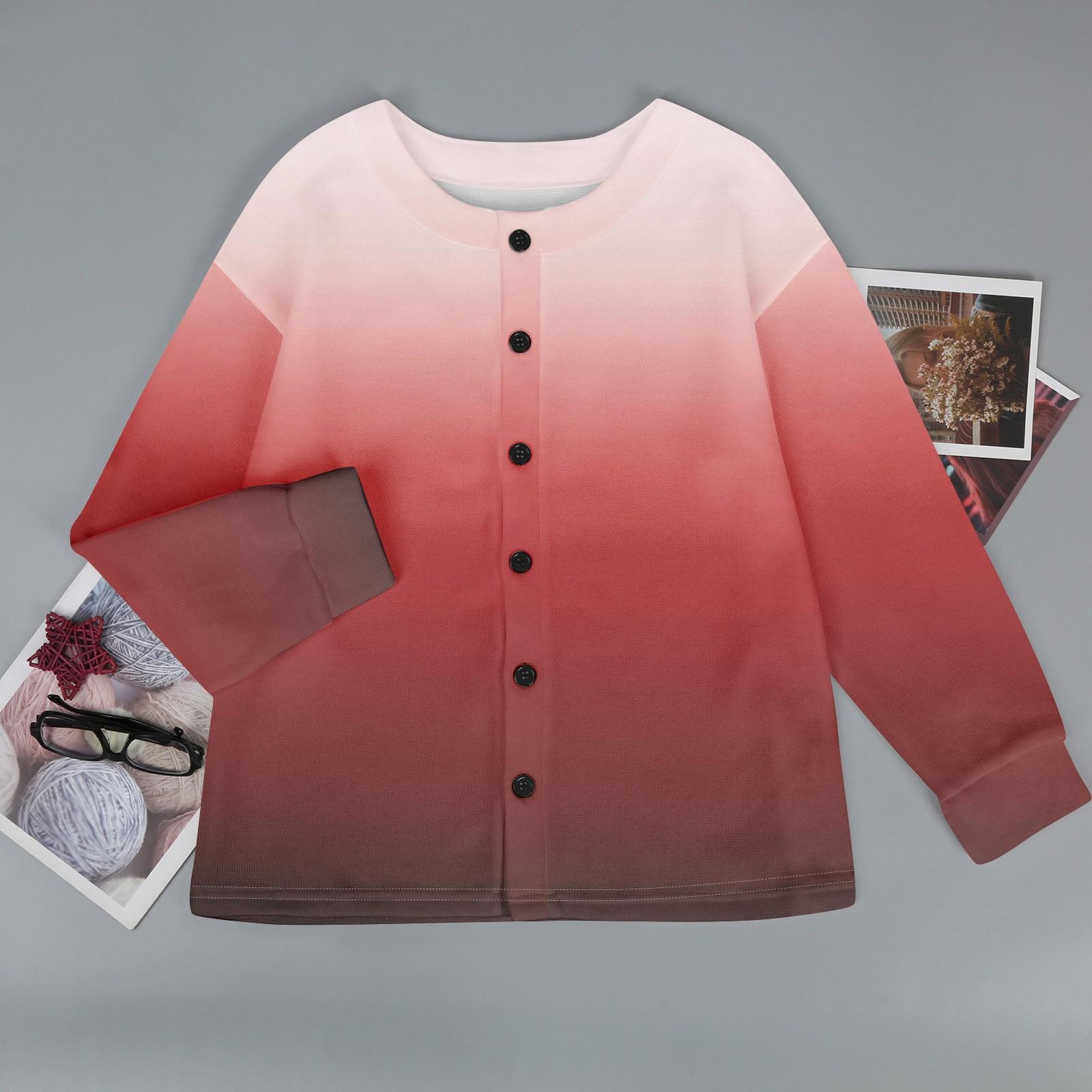 

Женская мода зима длинный рукав теплый трикотаж градиентный принт пальто топ XL красный