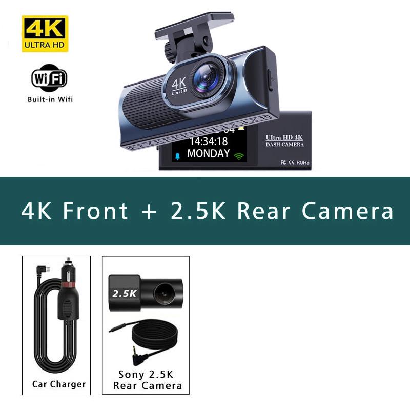 4K WIFI Dash Cam GPS 2160P Car DVR Front And 2.5K Rear Dual Lens Auto Car Camera With WDR Night Vision Black Box 24H Parking