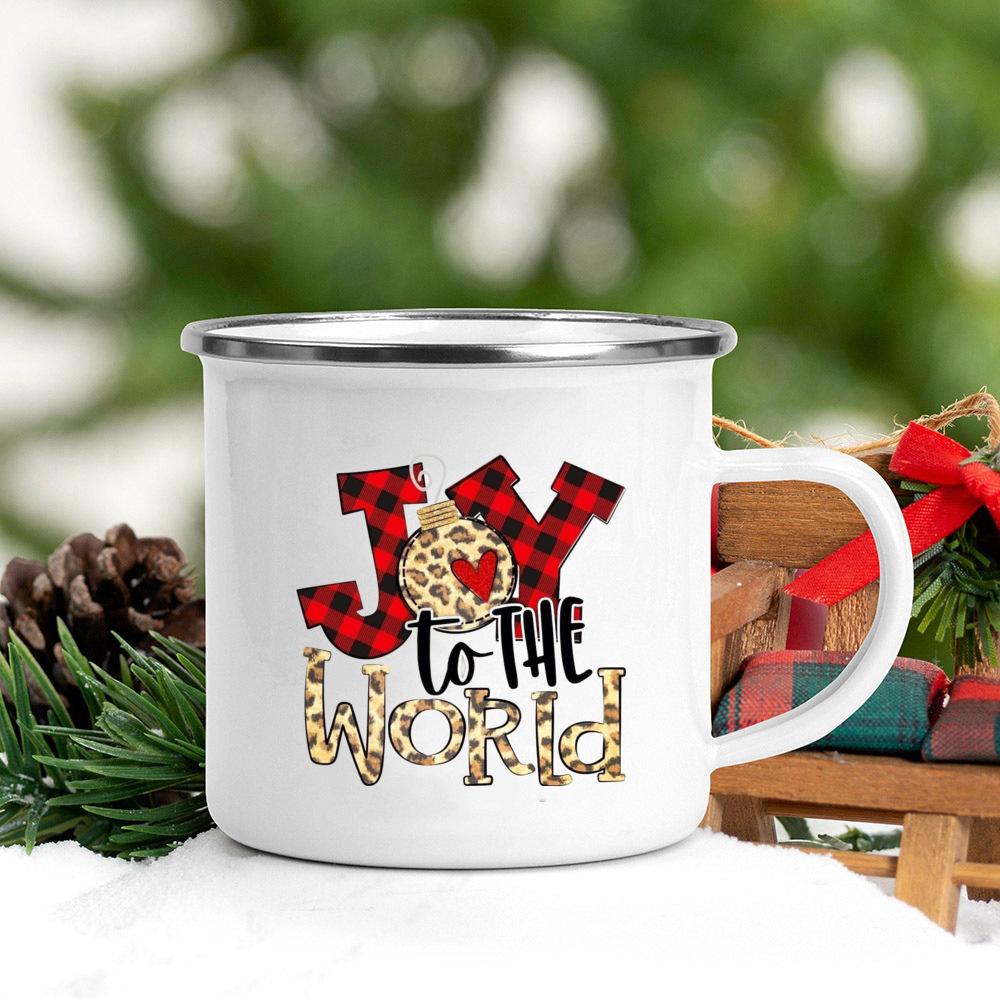 Christmas Tree Deer Truck Print Enamel Mugs Coffee Cups Christmas Party Dessert Hot Cocoa Chocolate Cup Gifts for Friends Family