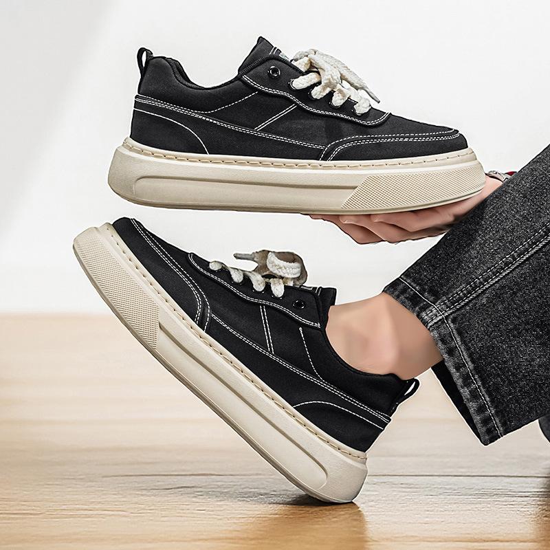 Men's Shoes Fashion Casual Sports Board Shoes Breathable Stitching Canvas Shoes Black Dirt-resistant Student Shoes