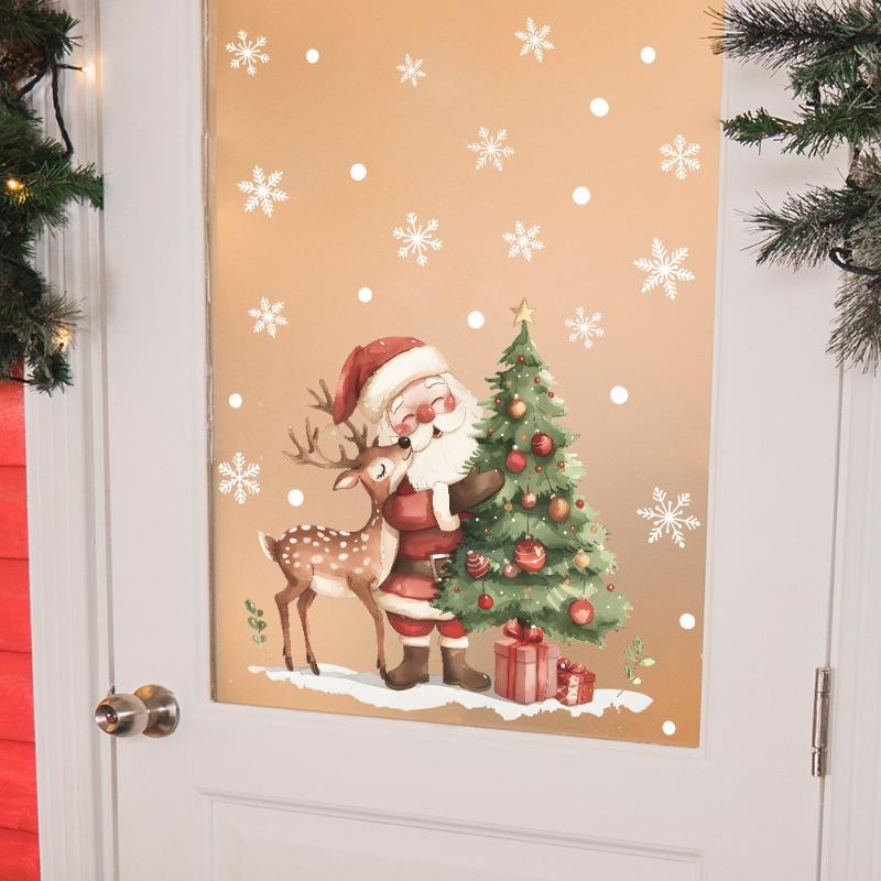 Christmas Home Decoration Stickers Santa Claus Elk Glass Doors and Windows Beautification Window Stickers Happy Holidays