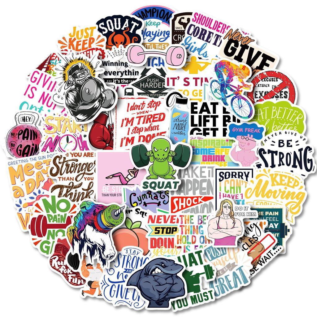 50Pcs Gym Culture Inspirational Text Sunshine Love Sports Life Creative Decoration Waterproof Stickers