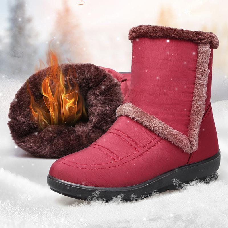 2025 Winter Shoes Women Snow Boots Waterproof Warm Plush Flat Non-slip Women Ankle Boots Brand Ladies Botas Plus Size 42 Black Red Brown