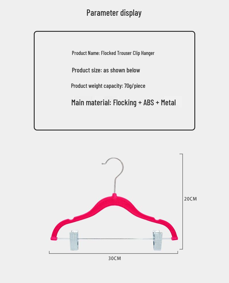 Children's Non-slip Flocked Hangers with Metal Clips for Clothing Displays