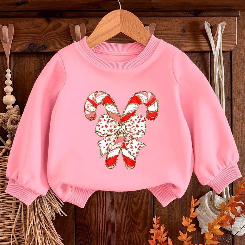 Kids Crewneck Long Sleeve Sweatshirt,Christmas Candy Cane Print