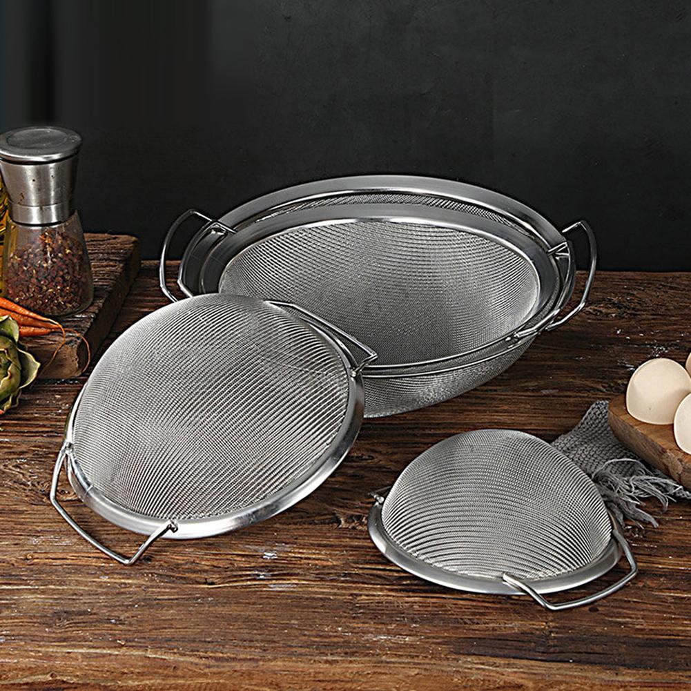 Circular Shape Double Handle Basket Stainless Steel Sieve Effective Sieving