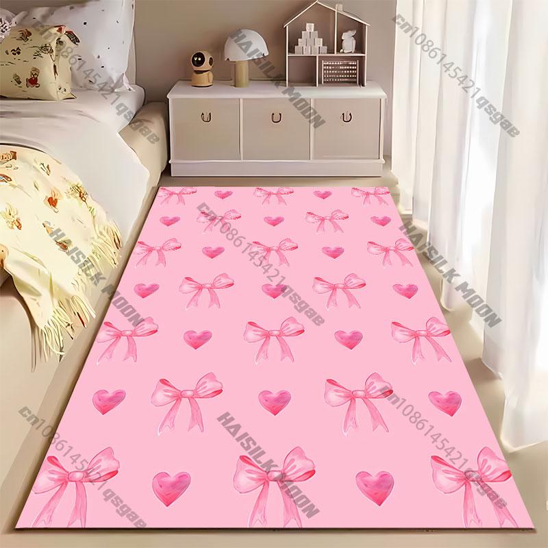 Pink bows and hearts pattern carpet Yoga living room room decor children's crawling mat doormat area rug games mat