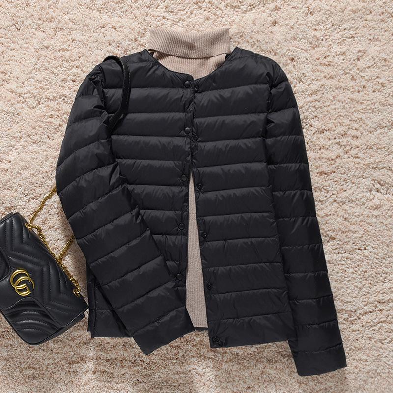 2024 Women's Lightweight Collarless Down Jacket, Short Round Neck, Thin Outerwear