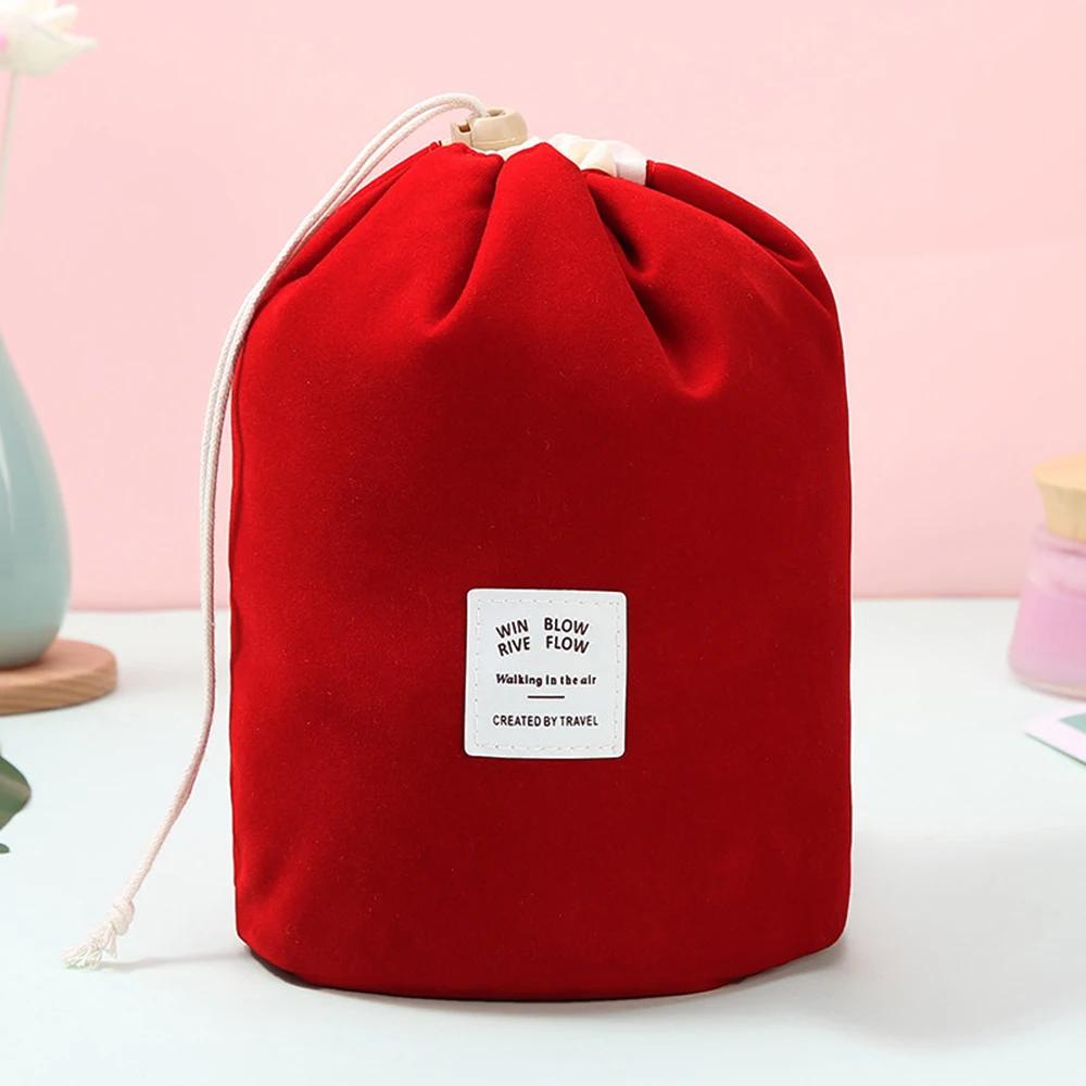 Waterproof Round Cosmetic Bag Travel Nylon Makeup Bag Drawstring Elegant Organizer Wash Bags Female Toiletry Kit Storage Case